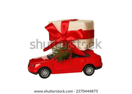 PNG, New Year's gifts with a car, isolated on a white background.