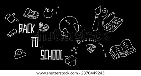 Back to school on a black background. Graphic school elements on a black background. Vector graphics. Design for the School of illustration EPS 10