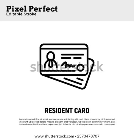 Resident card thin line icon. Id card, document. Editable stroke. Vector illustration. Royalty-Free Stock Photo #2370478707