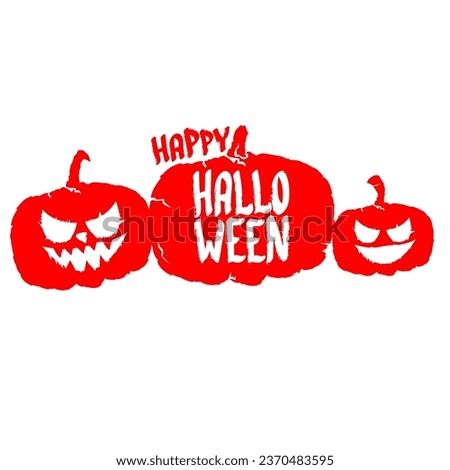 Happy Halloween text banner design template with scary halloween pumpkin isolated on white background. Red Halloween party lettering logo, label, sticker, poster and banner design