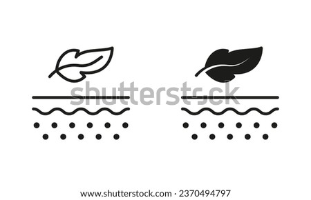 Soft Skin Line and Silhouette Black Icon Set. Cosmetic for Sensitive Skin, Lightweight Feather Pictogram. Dermatologist Beauty Skincare Product Symbol Collection. Isolated Vector Illustration. Royalty-Free Stock Photo #2370494797