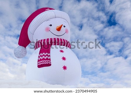 Christmas air snowman in the clouds close-up	