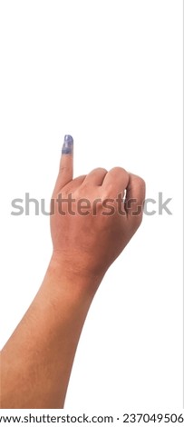 Ink mark on finger after general election, finger with ink mark isolated on white, ink mark on finger isolated on white