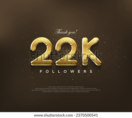 Golden design for thank you 22k followers, vector greeting banner design, social media post poster.