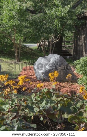 Autumn image. Beautiful Japanese style garden with flowers 
