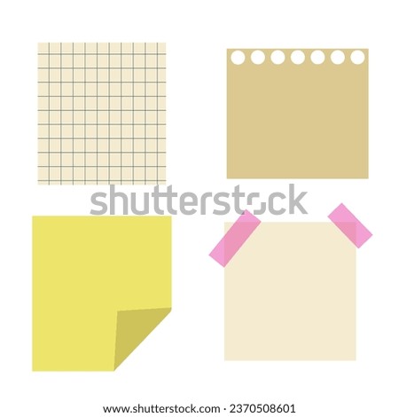 Set of different blank paper sheets. Sample, notepad, notebook, school, stationery, sticker, lined. Vector simple design.