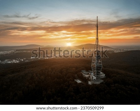 Sunset over Bratislava with TV tower Kamzík, Slovakia