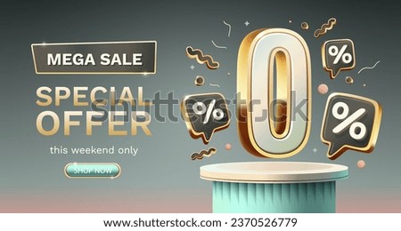 Zero commission, Limited offer, zero percent. Sign board promotion. Vector illustration Royalty-Free Stock Photo #2370526779