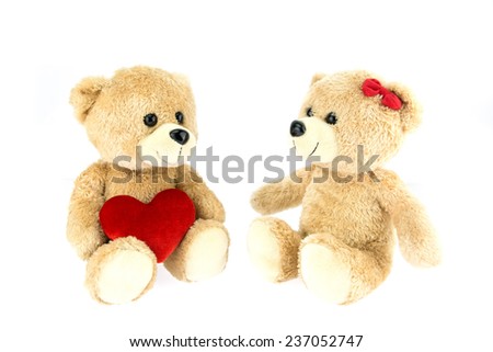 two teddy Bear with Heart on white background,concept valentine
