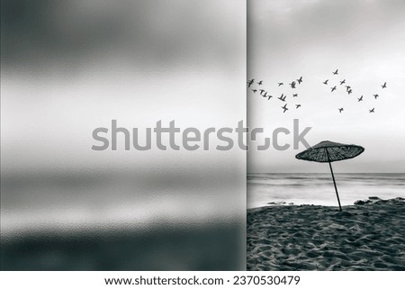 End of summer. Black white photo. Photo with a frosted glass effect applied to one side. presentation, card, poster etc. ready-to-use image.