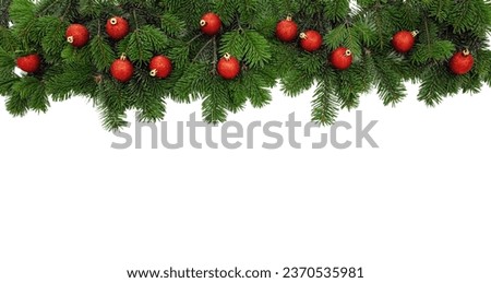 Christmas tree border and ornaments decoration isolated on white transparent