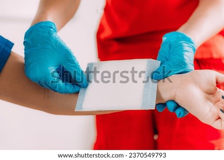 First aid training  - burn injury. First Aid course for treating burn injuries. Royalty-Free Stock Photo #2370549793