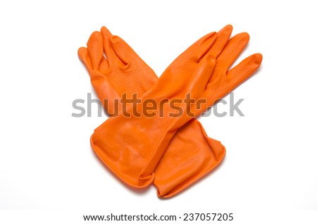orange cleaning glove on a white background