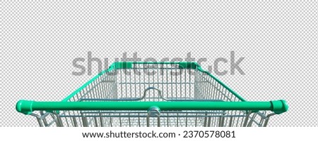 Empty shopping cart with isolated blank screen with clipping path on transparent background., closeup