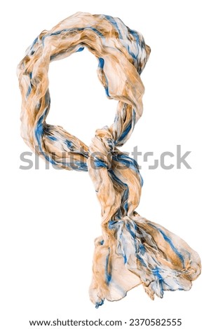 Tied yellow and blue silk scarf isolated on white background Royalty-Free Stock Photo #2370582555