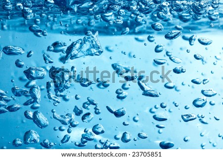 Blue water background with drops and bubbles