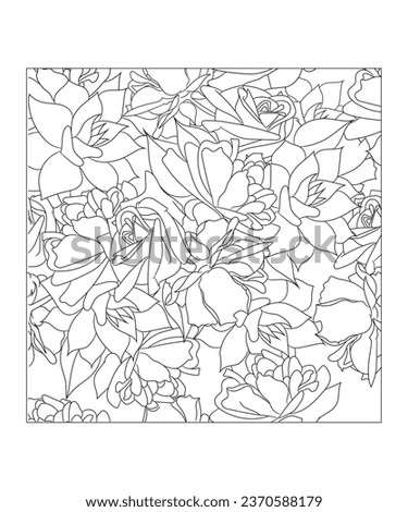Hand drawn line art Beautiful succulent flower seamless pattern  illustration Coloring book page antistress for children and adults. Perfect for coloring book, invitation, greeting card, print.