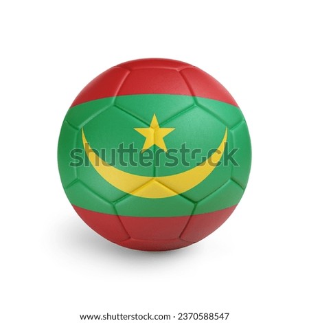3D soccer ball with Mauritania team flag. Isolated on white background