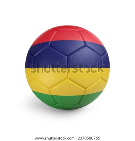 3D soccer ball with Mauritius team flag. Isolated on white background