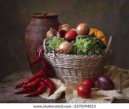 Still life with vegetables and chilly pepper