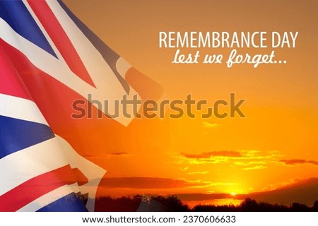Remembrance Day background. United Kingdom flag against the sunset
