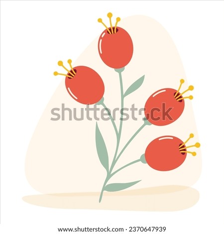 Clip art of rose hips on isolated background. Hand drawn background for Autumn Harvest Holiday, Thanksgiving, Halloween, seasonal, textile, scrapbooking, paper crafts.