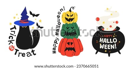 Set of elements for Halloween. Vector template for the holiday. Ideal for stickers, posters, postcrossing, print.