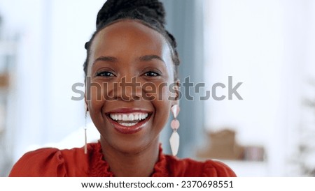 Portrait, smile and a business black woman closeup in the office of her small business boutique. Face, fashion and a happy young employee or entrepreneur in her professional workplace for design