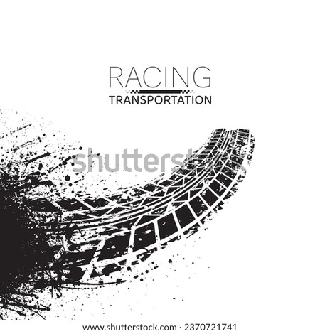 Set of four grunge perspective ink blots tire tracks isolated on white background for sport race wallpapers and banners