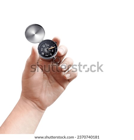 Compass in hand on white background