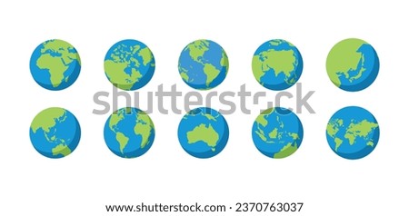 Set globe earth isolated on white background. Flat Earth Planet icon. Vector illustration.