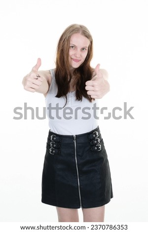 beauty woman two thumb up smiling cute blond girl pretty on white background