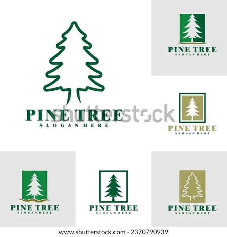 Set of Pine Tree logo design vector. Creative Pine logo concepts template