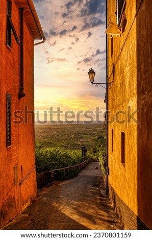 Panoramic view of the surrounding countryside from the town of Castagneto Carducci Livorno Tuscany Italy Royalty-Free Stock Photo #2370801159