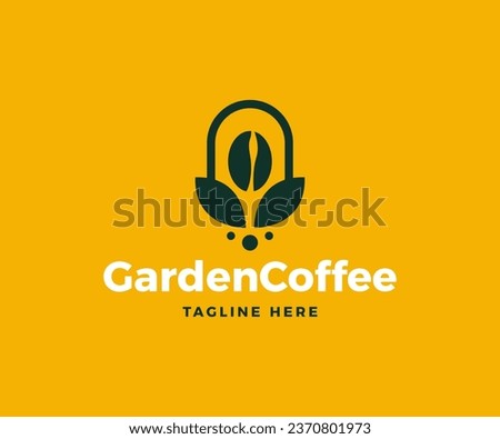 coffee bean with plant branch hipster minimal logo