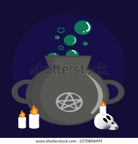 Cartoon witches cauldron. Concept cartoon witches cauldron for halloween of magic, witchcraft, boiling potions. 
