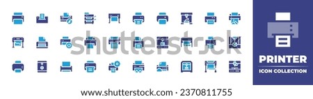 Printer icon collection. Duotone color. Vector illustration. Containing printer, print, multifunction printer, printing machine, plotter, inkless, cloud, power. 