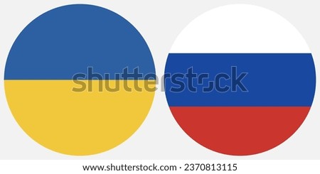 Flags of Ukraine and Russia. Button flag icon. Standard color. Circle icon flag. Computer illustration. Digital illustration. Vector illustration.