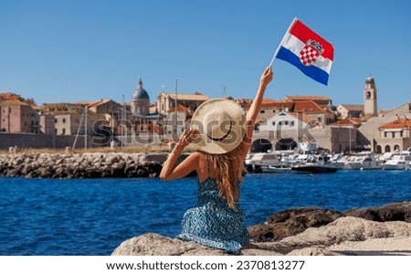 Beautiful panoramic view of beach and Dubrovnik city landscape- travel, vacation, tour tourism in Croatia Royalty-Free Stock Photo #2370813277