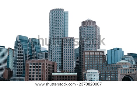 Boston city buildings isolated on white background, high resolution