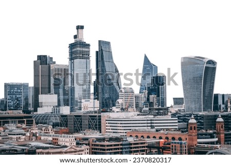 Cityscape of (London, United Kingdom) isolated on white background, modern high rise building and tower. Royalty-Free Stock Photo #2370820317
