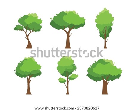 Collection of tree illustrations, nature or healthy lifestyle topics, green, flat vector illustrations.