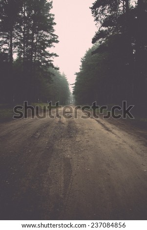 misty country road in the early morning - retro, vintage style look