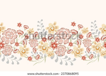 Floral Ikat pattern seamless embroidery background border. rose Flower motifs seamless pattern. Ethnic oriental pattern traditional.Aztec style abstract pattern vector illustration. Hand drawn.