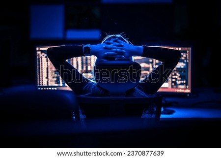 Programmer work at night. Working late. Royalty-Free Stock Photo #2370877639