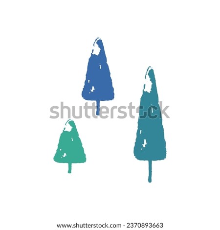 Textured vector Christmas tree group isolated on white background. Abstract fir or pine hand painted tree clip art illustration