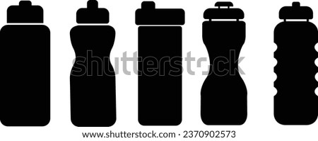 set of Plastic black flat bottles for water icons. Vector Plastic bottles collection for web and advertising isolated on transparent background. Can be used for Summer and Holidays.
