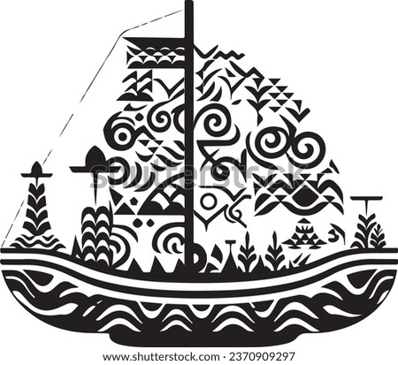 Vector ornamental ancient sailboat illustration. Abstract historical mythology ship logo. Good for print or tattoo. Royalty-Free Stock Photo #2370909297