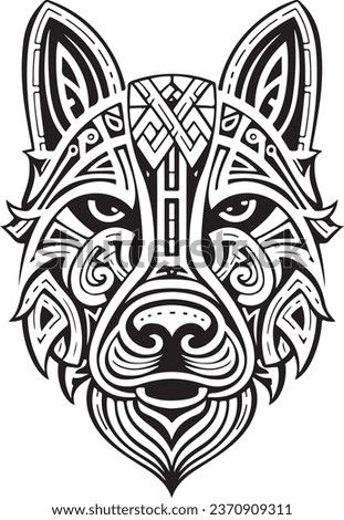 Vector ornamental ancient wolf, dog head illustration. Abstract historical mythology dog or wolf head logo. Good for print or tattoo.