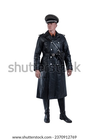 Male actor reenactor in historical uniform as an officer of the German Army during World War II Royalty-Free Stock Photo #2370912769